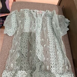 Mint Green Hand  Crochet  Lace Jacket
